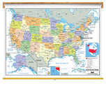 USA Deluxe Political Wall Map Classroom Pull Down